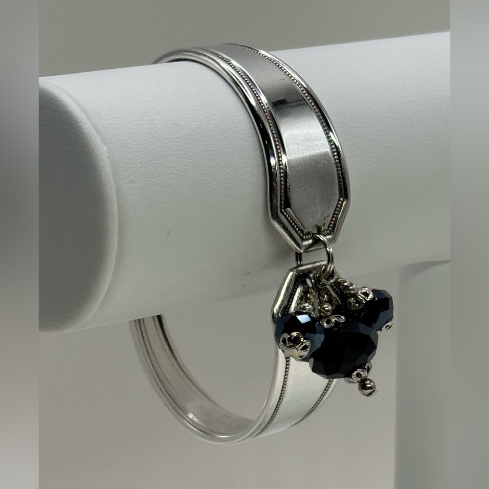 Antique Flatware Bracelet with blue Crystal Charms